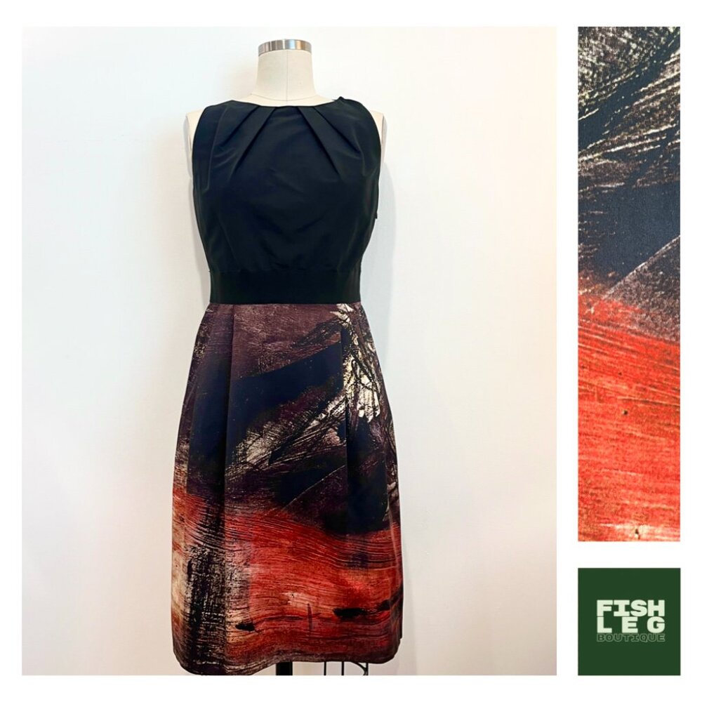 Alberta Ferretti | Silk Taffeta Cocktail Dress - Black & Red & Tan / Sz 6